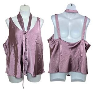 Wildfang The Empower Satin Cami with Tie in Mauve Size 2X NWT